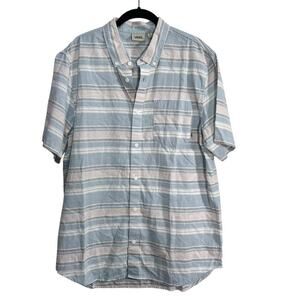 Vans Shirt Large Blue Tan White Striped Short Sleeve Button Down Cotton Casual